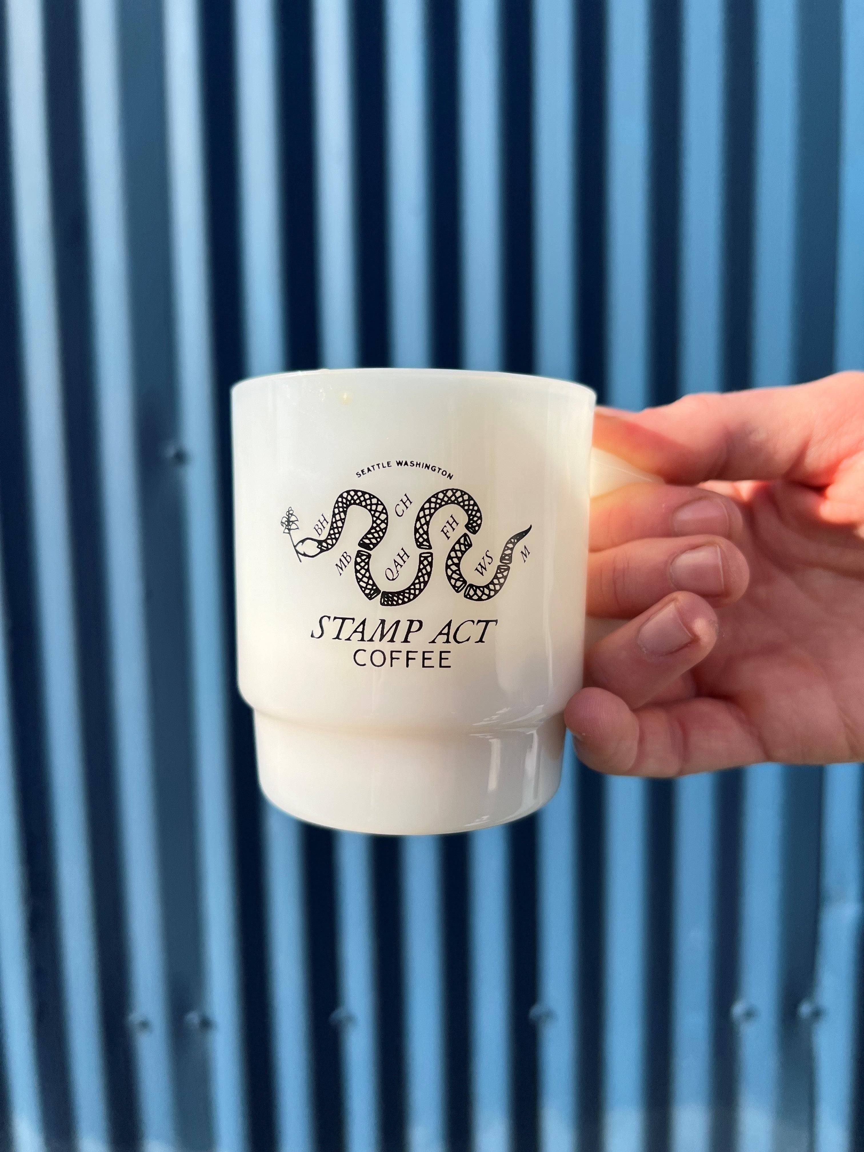 Stamp Act "Vintage" Milk Glass Mug